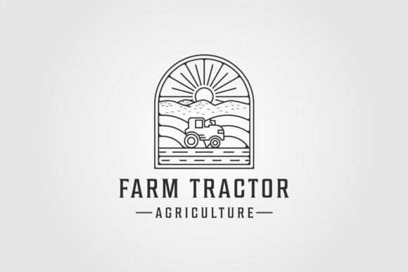 Farm Tractor Logo Line Art Vintage