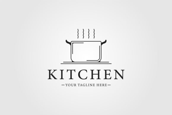Pan of Kitchen Set Logo Line Art Vector
