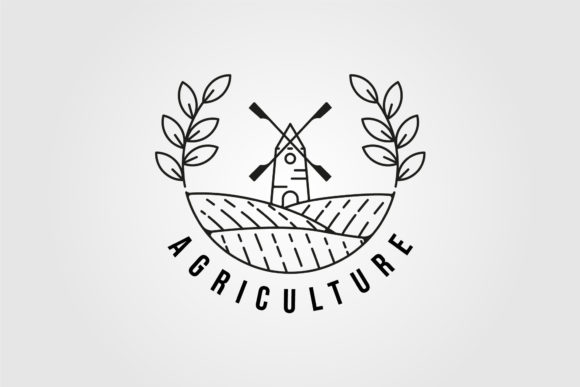 Windmill Farm Logo Line Art Vector